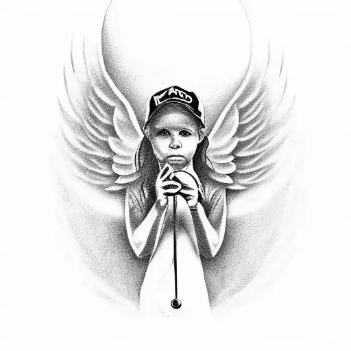 a baseball wrappen in angel wings with the number 28 inside as a players number tattoo design idea