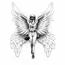 a baseball wrappen in angel wings with the number 28 inside as a players number tattoo design idea