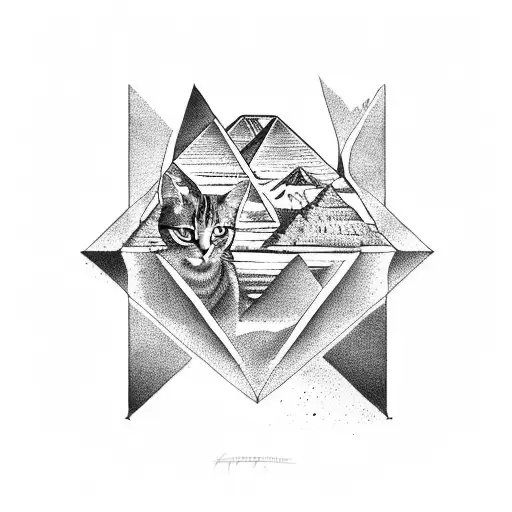 egyptian pyramids and cat tattoo design idea