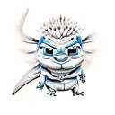 Dragão banguela rindo com o stich com o chapéu seletor na cabeça  tattoo design idea
