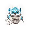 Dragão banguela rindo com o stich com o chapéu seletor na cabeça  tattoo design idea