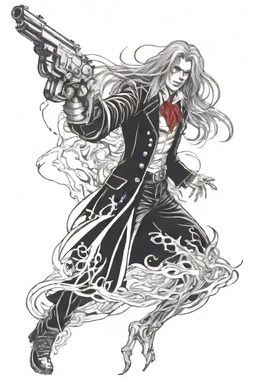 Alucard in fire tattoo design idea