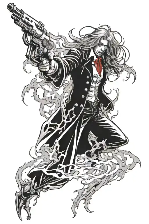 Alucard in fire tattoo design idea