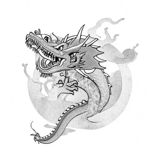 Chinese words down a arm with a dragon and cherry blossoms tattoo design idea