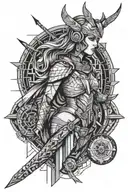 valkyrie surrounded by line work tattoo design idea