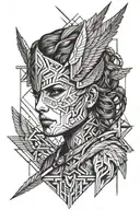 valkyrie surrounded by line work tattoo design idea