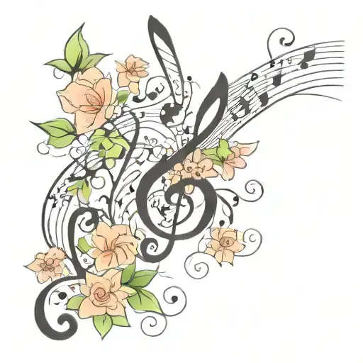 music notes with flowers  tattoo design idea
