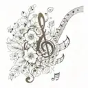 music notes with flowers  tattoo design idea