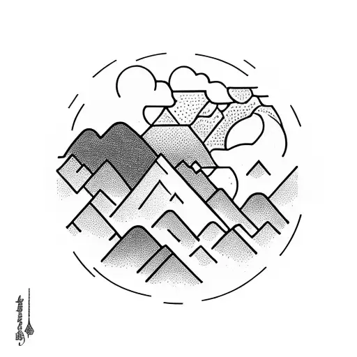 Mountain landscape with a hidden hawk silhouette tattoo design idea