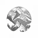Mountain landscape with a hidden hawk silhouette tattoo design idea