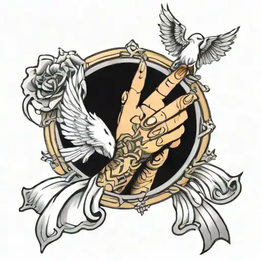 praying hands with dove and cross tattoo design idea