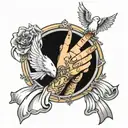 praying hands with dove and cross tattoo design idea