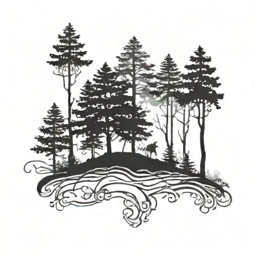 A mysterious silhouette of a person in a foggy forest tattoo design idea