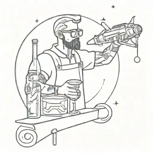 A sci-fi inspired tattoo featuring a futuristic bartender mixing drinks in outer space tattoo design idea