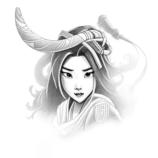 mulan ninjia girl  tattoo design idea