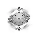 An abstract design combining elements of a football, a luxury house, and a sports car, symbolizing the client's passions tattoo design idea