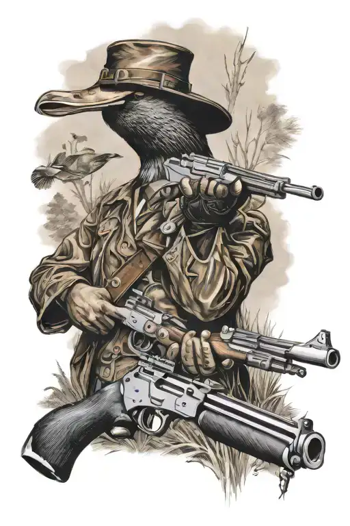 hunting weapon gun hunter duck tattoo design idea