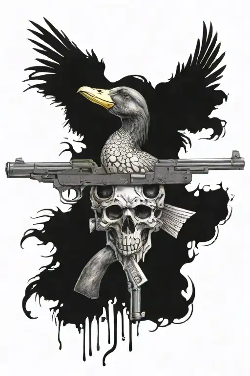 skull hunting weapon gun hunter duck tattoo design idea