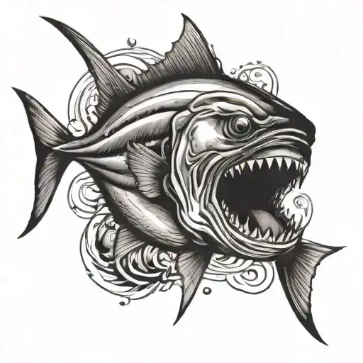 Tuna fish, fish with a hook in its mouth tattoo design idea