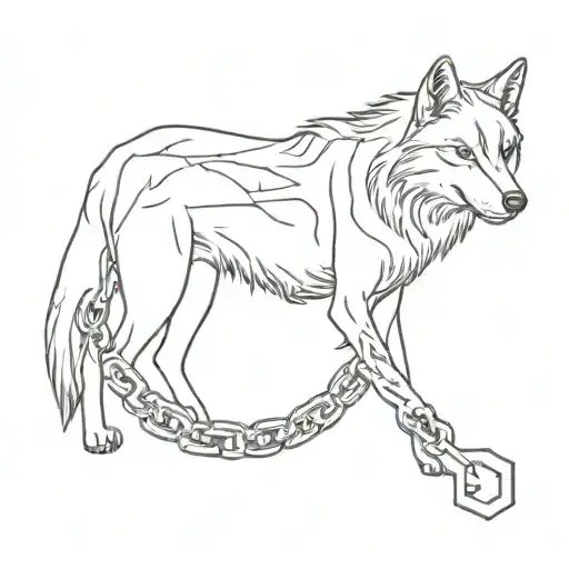 a lone wolf, with a chain around his neck, surrounded by various animals tattoo design idea