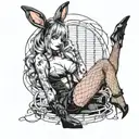 Sexy Woman with High heels fishnet stockings, bunny ears, posing Seductively. Bunny girl outfit, corset, big cleavage. tattoo design idea
