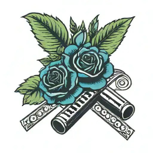 harmonica and roses cross stitch tattoo design idea