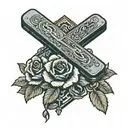 harmonica and roses cross stitch tattoo design idea