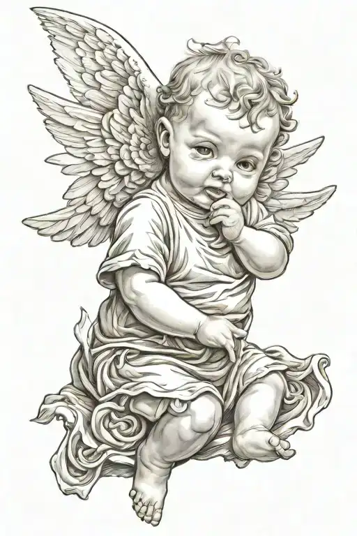 mischievous baby angel tattoo design idea