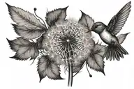dandelion blowing away with a stem that says "let them" and a flying hummingbird  tattoo design idea