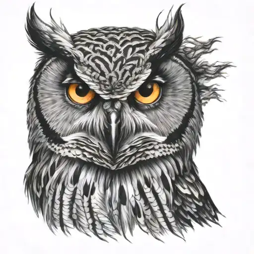 evil looking owl head tattoo design idea
