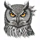 evil looking owl head tattoo design idea