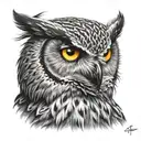 evil looking owl head tattoo design idea