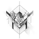 the word "SAINT" in and edgy font with a slash style of straight lines and sharp edges tattoo design idea