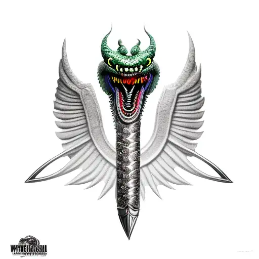 mythological dagger with serpent fang hilt  tattoo design idea