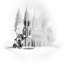 a church burning tattoo design idea