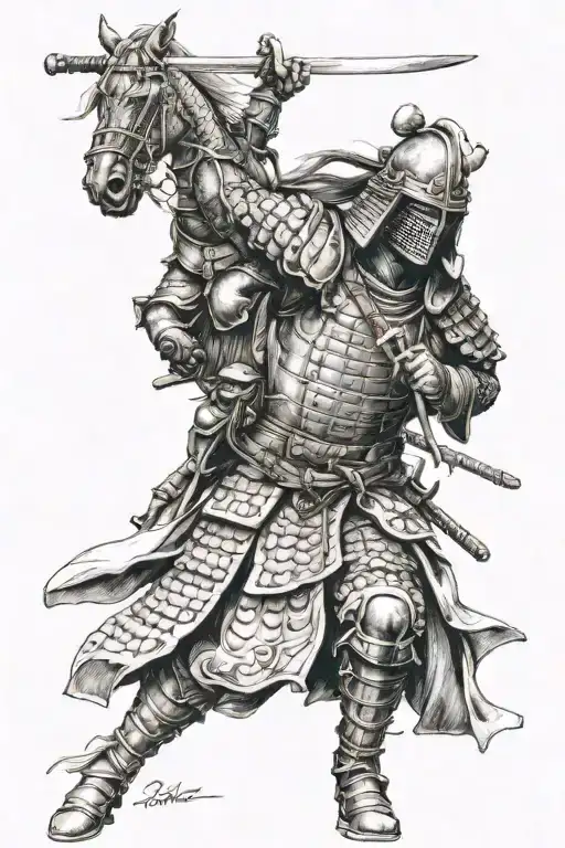 The battle of the samurai with the Templar knight tattoo design idea