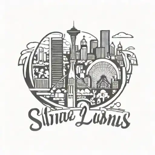 A geometric design featuring the skyline of St. Louis and Indiana University's logo, showcasing the client's favorite places tattoo design idea