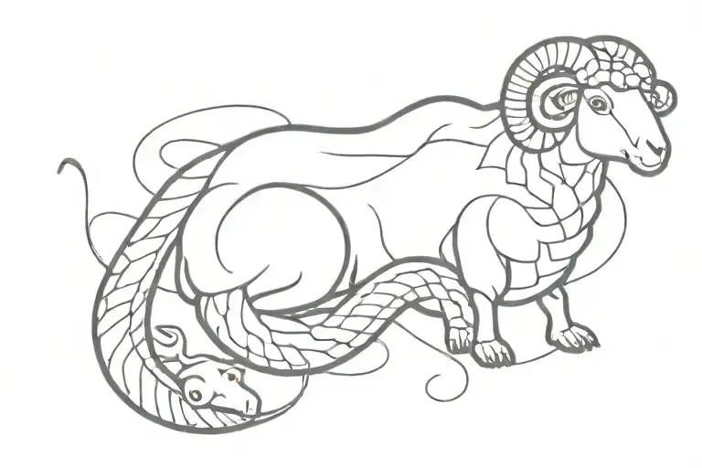 sheep and snake slithering tattoo design idea