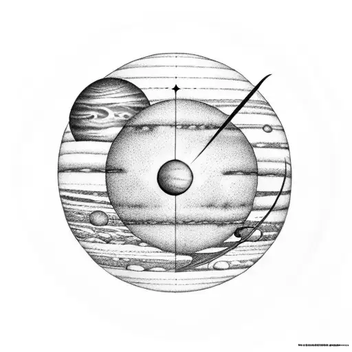 a simple representation of the solar system with all the planets, the sun and the moons tattoo design idea
