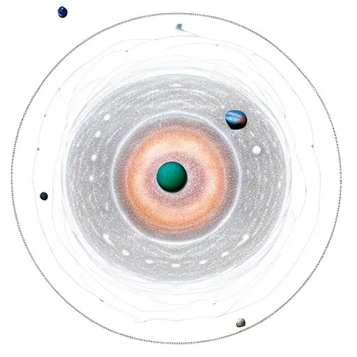 a simple representation of the solar system with all the planets, the sun and the moons tattoo design idea