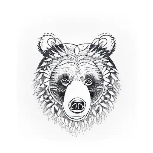Bear in russian forest tattoo design idea
