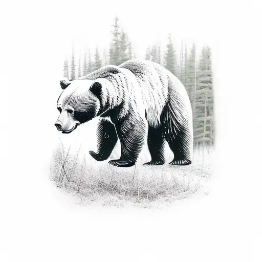 Bear walking in russian forest tattoo design idea