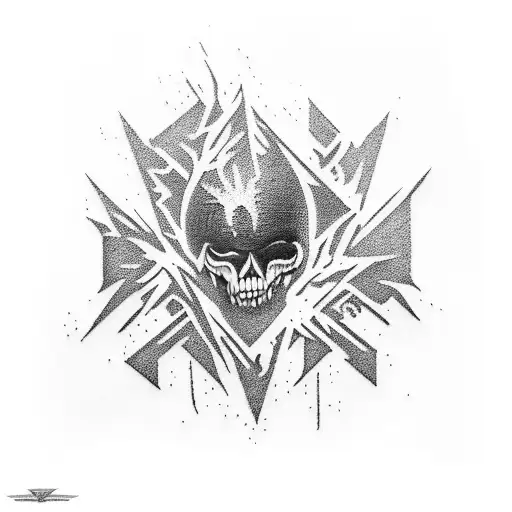 A blackwork tattoo of a Hollywood Undead album cover featuring sheet metal elements tattoo design idea