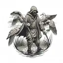 duck hunting reaper standing in water holding ducks tattoo design idea