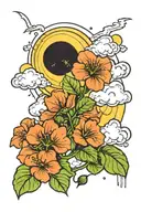 geraniums as rain clouds, moon behind the geraniums  tattoo design idea
