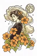 geraniums as rain clouds, moon behind the geraniums  tattoo design idea