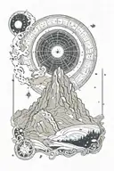 dark night sky with constellations, jagged mountain landscape, Tarot card, aries, leo, greek, mucha, life, gothic  tattoo design idea