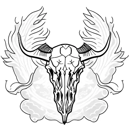 buffalo skull with heron silhouette in centreline of skulll tattoo design idea