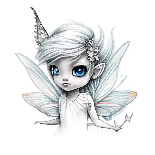 very tiny fairy with blonde hair tattoo design idea