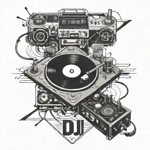 Combine a DJ turntable with motifs representing Eskişehirspor in a unique tattoo design tattoo design idea